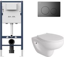 Комплект AM.PM I012709.0138 PrimeFit инсталляция для подвесного унитаза с клавишей PrimeFit L, мат.черный + FLUIRE 901 Унитаз подвесной безободковый, быстросъёмное сиденье с микролифтом, белый глян. I012709.0138AL.FLU40901.W