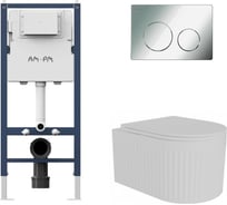 Комплект AM.PM I012709.0151 PrimeFit инсталляция для подвесного унитаза с клавишей PrimeFit L, хром глянц + FLUIRE 2101 Vortex Унитаз подвесной безободковый, быстросъёмное сиденье с микролифтом, белый глян. I012709.0151AL.FLU42101.V.W
