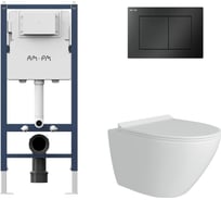 Комплект AM.PM I012709.0238 PrimeFit инсталляция для подвесного унитаза с клавишей PrimeFit S, мат.черный + FLUIRE Унитаз подвесной безободковый, быстросъёмное сиденье с микролифтом, белый глян. I012709.0238AL.FLU40106.W