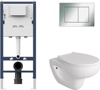 Комплект AM.PM I012709.0251 PrimeFit инсталляция для подвесного унитаза с клавишей PrimeFit S, хром глянц + FLUIRE 901 Унитаз подвесной безободковый, быстросъёмное сиденье с микролифтом, белый глян. I012709.0251AL.FLU40901.W