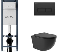 Комплект AM.PM I012711.0338 ErgoFit инсталляция для подвес унитаза с клавишей ErgoFit M пластик, черный матовый + Унитаз подвесной 525*360 безободковый, сиденье Soft-Close, черный матовый, форма овал I012711.0338O0140