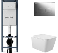 Комплект ErgoFit инсталляция для подвес унитаза с клавишей ErgoFit M пластик, хром глянц + Унитаз подвесной 520х370 безободковый, сиденье Soft-Close, белый глянцевый, форма квадрат AM.PM I012711.0351Q0110