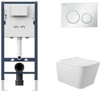 Комплект Инстал. кл. PrimeFit L, б/гл + Унитаз подвесной 520х370 безободковый, сиденье Soft-Close, белый матовый, форма квадрат AM.PM I012709.0101Q0120