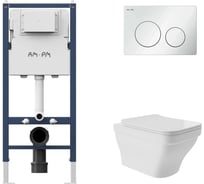 Комплект Инстал. кл. PrimeFit L, б/гл + Унитаз подвесной 520х370 безободковый, сиденье Soft-Close, белый глянцевый, форма квадрат с выступом AM.PM I012709.0101E0110