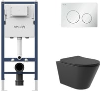 Комплект Инстал. кл. PrimeFit L, б/гл + Унитаз подвесной 525х360 безободковый, сиденье Soft-Close, черный матовый, форма конус AM.PM I012709.0101C0140