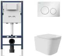 Комплект Инстал. кл. PrimeFit L, б/гл + Унитаз подвесной Long 525х345 безободковый, Vortex, сиденье Soft-Close, белый глянцевый, форма квадрат AM.PM I012709.0101QV0210