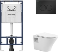 Комплект AM.PM инсталляция для подвесного унитаза с клавишей ProC L, мат.черный + Подвесной безободковый унитаз AVIMANO Promotion с крышкой-сидением из дюропласта с функцией soft-close и quick release I012710.01381000080