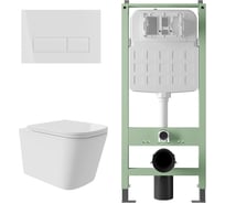 Комплект Alentori Инсталляция SITEMA, Панель смыва с прямоугольными кнопками, белый матовый + Унитаз подвесной Long 525х345 безободковый, Vortex, сиденье Soft-Close, белый глянцевый, форма квадрат ALS.SIS1102.WHQV0210