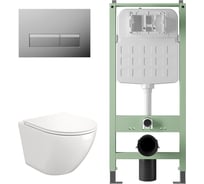 Комплект Alentori Инсталляция SITEMA, Панель смыва с прямоугольными кнопками, хром + FLUIRE 110 Vortex Унитаз подвесной безободковый, быстросъёмное сиденье с микролифтом, белый глян. ALS.SIS1102.CRAL.FLU40110.V.W