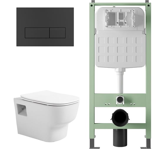 Комплект Alentori Инсталляция SITEMA панель смыва с прямоугольными кнопками, черный матовый + Подвесной безободковый унитаз AVIMANO Tradition с крышкой-сидением из дюропласта с функцией soft-close и quick release ALS.SIS1102.MB1000090 1