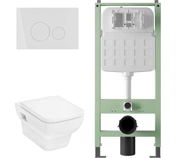 Комплект Alentori Инсталляция SITEMA панель смыва с круглыми кнопками, белый матовый + Hansgrohe CreekTide Q Унитаз подвесной 540x360, сиденье с микролифтом, безободковый, белый ALS.SIS1101.WHHGSET001 1