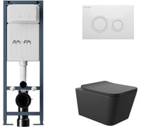 Комплект ErgoFit инсталляция для подвес унитаза с клавишей ErgoFit L пластик, белый глянцевый + Унитаз подвесной 520х370 безободковый, сиденье Soft-Close, черный матовый, форма квадрат AM.PM I012711.0101Q0140