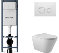 Комплект ErgoFit инсталляция для подвес унитаза с клавишей ErgoFit L пластик, белый глянцевый + Унитаз подвесной 525х360 безободковый, сиденье Soft-Close, белый матовый, форма конус AM.PM I012711.0101C0120