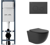 Комплект AM.PM I012711.0138 ErgoFit инсталляция для подвес унитаза с клавишей ErgoFit L пластик, черный матовый + Унитаз подвесной 525х360 безободковый, сиденье Soft-Close, черный матовый, форма овал I012711.0138O0140