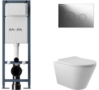 Комплект AM.PM I012711.0151 ErgoFit инсталляция для подвес унитаза с клавишей ErgoFit L пластик, хром глянц + Унитаз подвесной 525х360 безободковый, сиденье Soft-Close, белый матовый, форма конус I012711.0151C0120