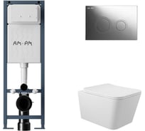 Комплект AM.PM I012711.0151 ErgoFit инсталляция для подвес унитаза с клавишей ErgoFit L пластик, хром глянц + Унитаз подвесной 520х370 безободковый, сиденье Soft-Close, белый матовый, форма квадрат I012711.0151Q0120