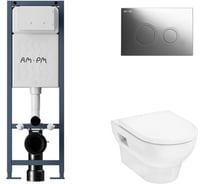 Комплект AM.PM I012711.0151 ErgoFit инсталляция для подвес унитаза с клавишей ErgoFit L пластик, хром глянц + GladeLake S Унитаз подвесной 540x360, сиденье с микролифтом, безободковый, белый I012711.0151HGSET002