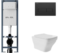 Комплект AM.PM I012711.0338 ErgoFit инсталляция для подвес унитаза с клавишей ErgoFit M пластик, черный матовый + Унитаз подвесной 520х370 безободковый, сиденье Soft-Close, белый глянцевый, форма квадрат с выступом I012711.0338E0110