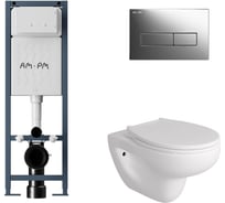 Комплект AM.PM I012711.0351 ErgoFit инсталляция для подвес унитаза с клавишей ErgoFit M пластик, хром глянц + FLUIRE 901 Унитаз подвесной безободковый, быстросъёмное сиденье с микролифтом, белый глян. I012711.0351AL.FLU40901.W