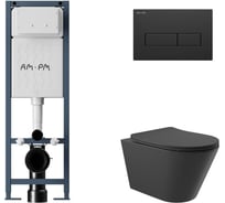 Комплект AM.PM I012711.0338 ErgoFit инсталляция для подвес унитаза с клавишей ErgoFit M пластик, черный матовый + Унитаз подвесной 525х360 безободковый, сиденье Soft-Close, черный матовый, форма конус I012711.0338C0140