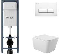 Комплект AM.PM I012711.0301 ErgoFit инсталляция для подвес унитаза с клавишей ErgoFit M пластик, белый глянцевый + Унитаз подвесной 520х370 безободковый, сиденье Soft-Close, белый глянцевый, форма квадрат I012711.0301Q0110