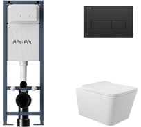 Комплект AM.PM I012711.0338 ErgoFit инсталляция для подвес унитаза с клавишей ErgoFit M пластик, черный матовый + Унитаз подвесной 520х370 безободковый, сиденье Soft-Close, белый глянцевый, форма квадрат I012711.0338Q0110