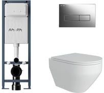 Комплект AM.PM I012711.0351 ErgoFit инсталляция для подвес унитаза с клавишей ErgoFit M пластик, хром глянц + FLUIRE 208 Унитаз подвесной безободковый, быстросъёмное сиденье с микролифтом, белый глян. I012711.0351AL.FLU40208.W
