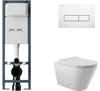 Комплект AM.PM I012711.0301 ErgoFit инсталляция для подвес унитаза с клавишей ErgoFit M пластик, белый глянцевый + Унитаз подвесной 525х360 безободковый, сиденье Soft-Close, белый глянцевый, форма конус I012711.0301C0110