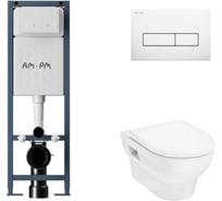 Комплект AM.PM I012711.0301 ErgoFit инсталляция для подвесного унитаза с клавишей ErgoFit M пластик, белый глянцевый + GladeLake S Унитаз подвесной 540x360, сиденье с микролифтом, безободковый, белый I012711.0301HGSET002