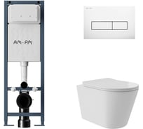 Комплект AM.PM I012711.0301 ErgoFit инсталляция для подвес унитаза с клавишей ErgoFit M пластик, белый глянцевый + Унитаз подвесной Long 520х365 безободковый, Vortex, сиденье Soft-Close, белый глянцевый, форма конус I012711.0301CV0210