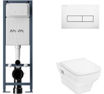 Комплект AM.PM I012711.0301 ErgoFit инсталляция для подвесного унитаза с клавишей ErgoFit M пластик, белый глянцевый + CreekTide Q Унитаз подвесной 540x360, сиденье с микролифтом, безободковый, белый I012711.0301HGSET001