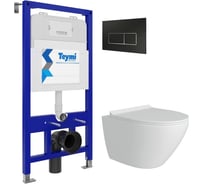 Инсталляция с унитазом комплект 5 в 1 Teymi унитаз подвесной безободковый Lina Pro кнопка черная / хром F13386
