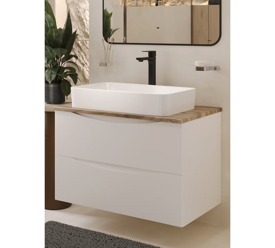 Тумба c раковиной подвесная 80 см белая со столешницей под дерево BOND T09805-S54620 1