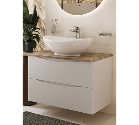 Тумба c раковиной подвесная белая со столешницей под дерево BOND T09805-S55590