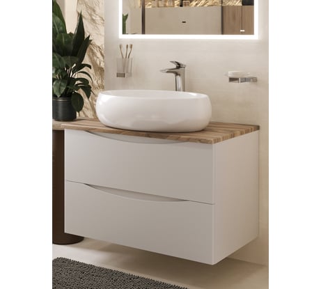 Тумба c раковиной подвесная BOND белая со столешницей под дерево T09805-S58600