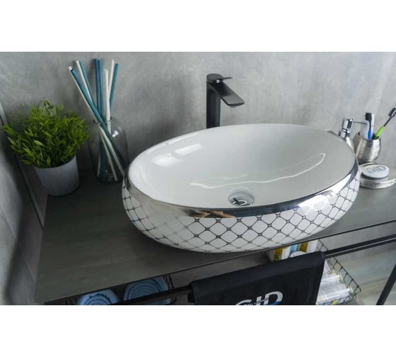 Раковина Gid Nc262 накладная бела /хром 60x41x15 52201 1