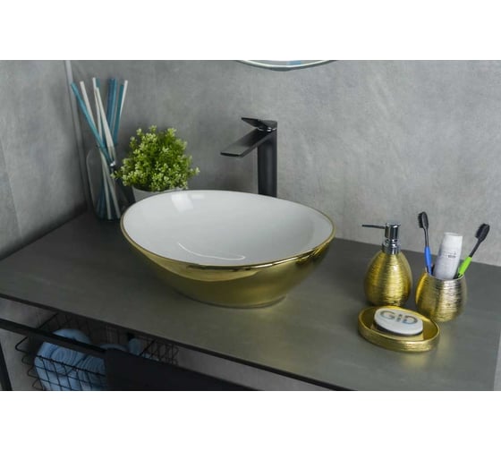 Раковина Gid Nc999 накладная белая / золото 41x34x15 52229 1