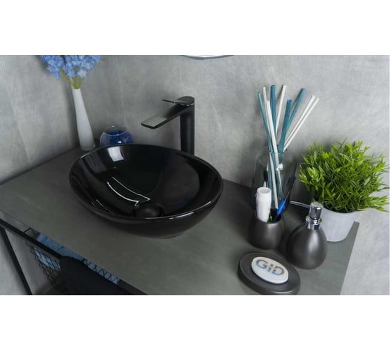 Раковина Gid Nc920 накладная черная глянцевая 41x34x15 52231 1