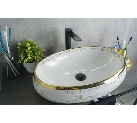 Раковина Gid Nc472 накладная белая / золото 60x41x15 52222 1