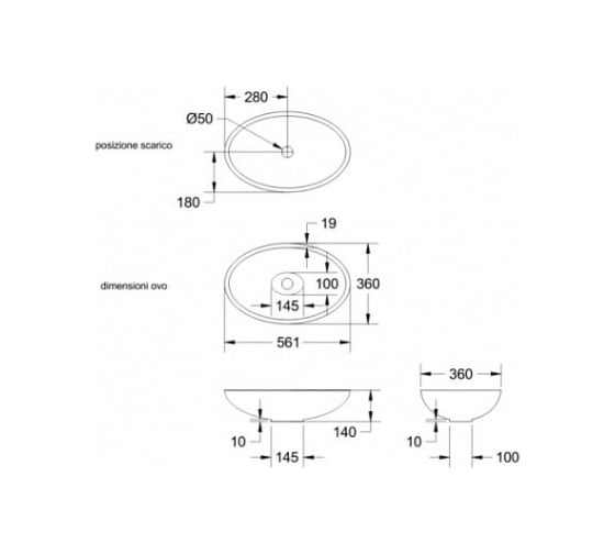 Накладная раковина RELAX DESIGN OVO 56х36, luxolid, белый матовый OVO LX01 opac