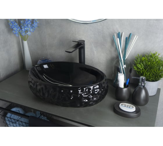 Раковина Gid 9030bf накладная, черная глянцевая, 48x34x15 52232 1