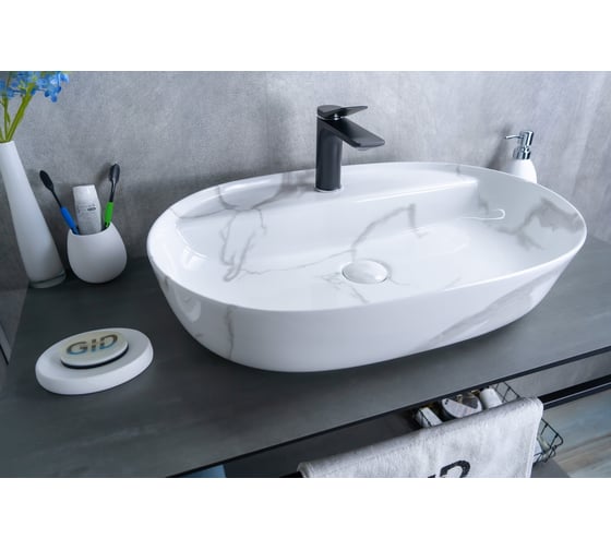 Раковина Gid Mnc346C накладная, под камень глянцевая, 61x41x14 54470 1