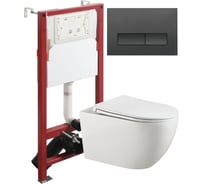 Унитаз подвесной безободковый Agger TORNADO белый с инсталляцией, микролифт, кнопка смыва черная ATI12150+APB244