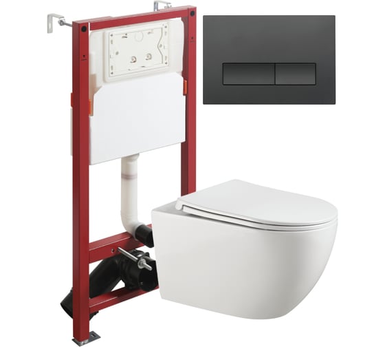 Унитаз подвесной безободковый Agger TORNADO белый с инсталляцией, микролифт, кнопка смыва черная ATI12150+APB244 1