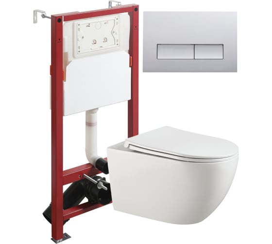 Унитаз подвесной безободковый Agger TORNADO белый с инсталляцией, микролифт, кнопка смыва хром ATI12150+APB200 1