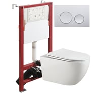 Унитаз подвесной безободковый Agger TORNADO белый с инсталляцией, микролифт, кнопка смыва хром ATI12150+APB100