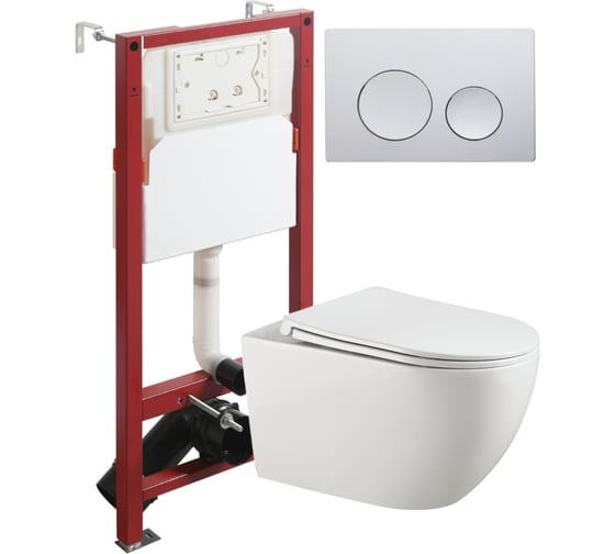 Унитаз подвесной безободковый Agger TORNADO белый с инсталляцией, микролифт, кнопка смыва хром ATI12150+APB100 1