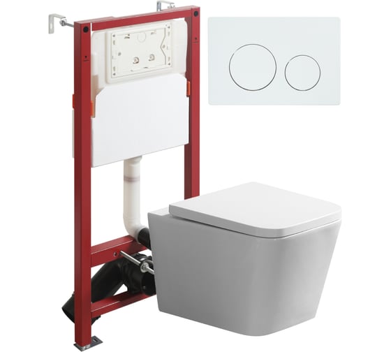 Унитаз подвесной безободковый Agger TORNADO белый с инсталляцией, микролифт, кнопка смыва белая ATI11150+APB188 1