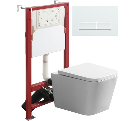 Унитаз подвесной безободковый Agger TORNADO белый с инсталляцией, микролифт, кнопка смыва белая ATI11150+APB288 1