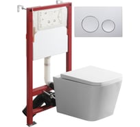 Унитаз подвесной безободковый Agger TORNADO белый с инсталляцией, микролифт, кнопка смыва хром ATI11150+APB100